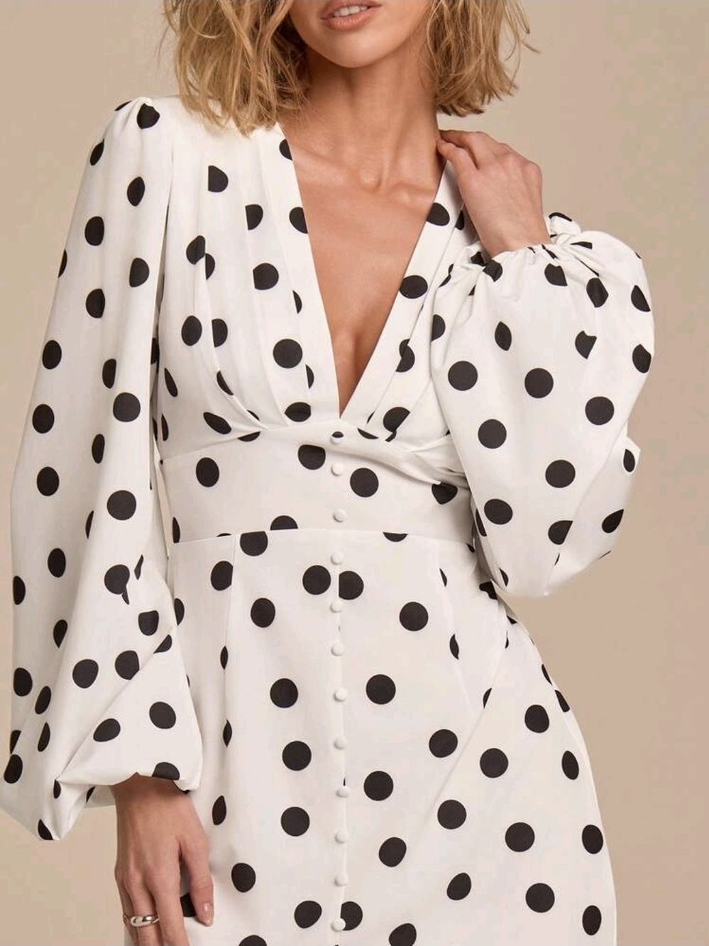 White Polka Dot Wrap Dress with Button Front